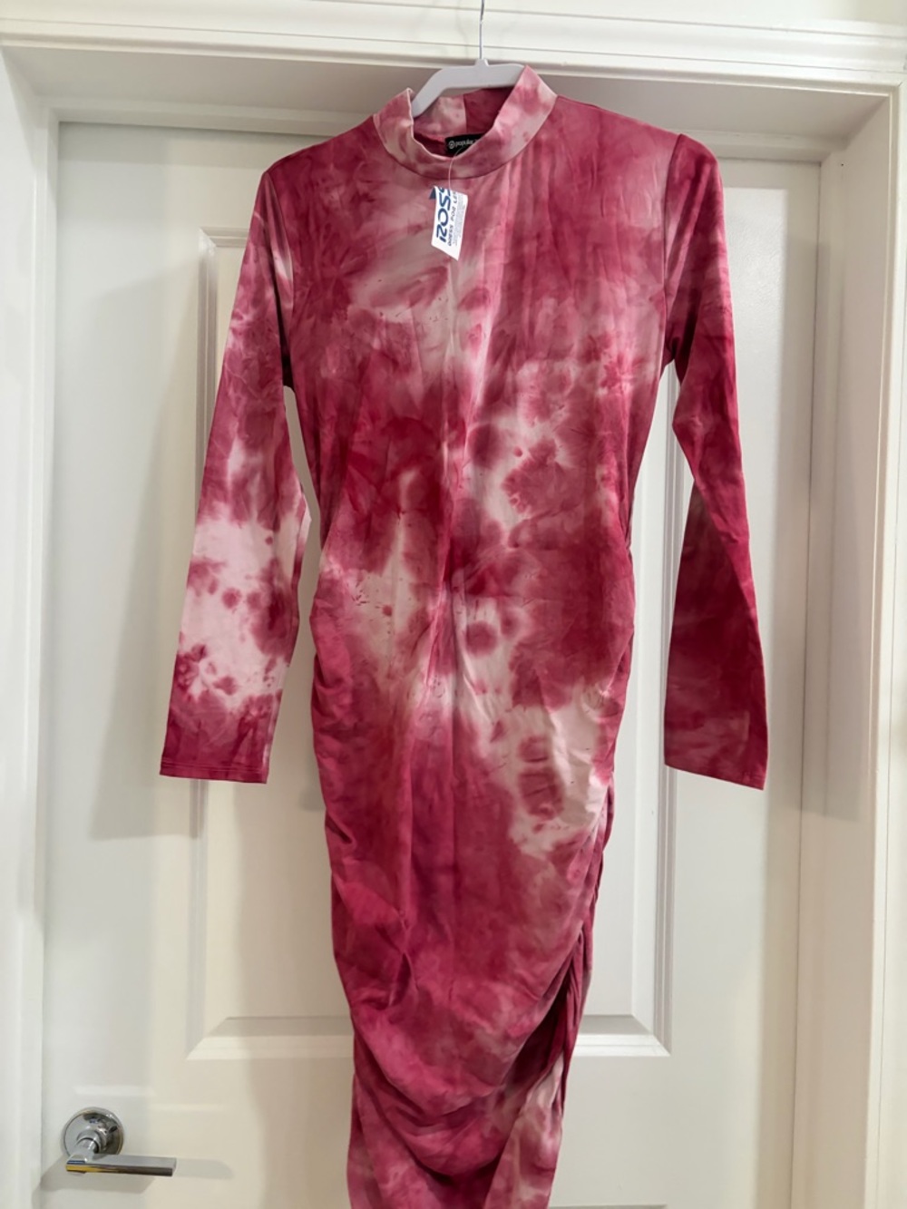 Tie-Dye Long Sleeve Midi Dress in Berry Pink